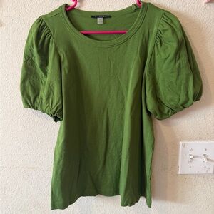 T Tahari Green Puff-Sleeve Cotton Tee